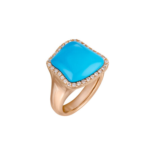 Chantecler Enchanté ring in roségoud met turquoise en diamant Leon Martens Juwelier