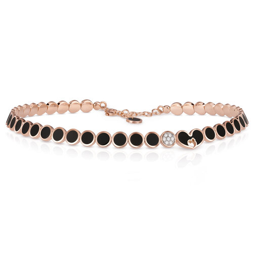 Chantecler Paillettes collier in roségoud zwart geëmailleerd met diamant Leon Martens Juwelier