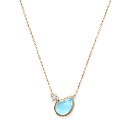 Tamara Comolli Signature Two Drops collier in roségoud met blauwe topaas en diamant Leon Martens Juwelier