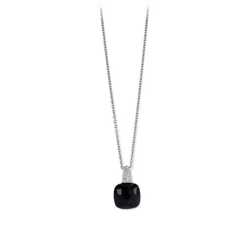 Pomellato Capri collier in witgoud met diamant en zwarte git Leon Martens Juwelier