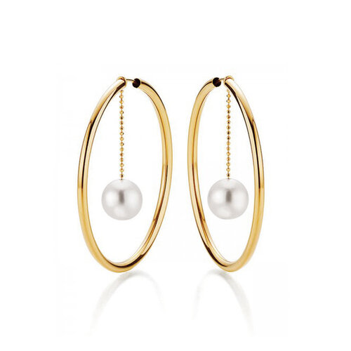 Yana Nesper Open Mind oorhangers in geelgoud met zoetwaterparels Leon Martens Juwelier