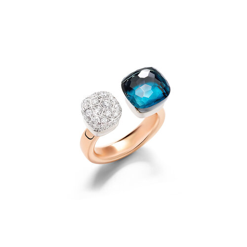 Pomellato Nudo Toi et Moi ring in rosé- en witgoud met London topaas en diamant Leon Martens Juwelier Pomellato Nudo Toi et Moi ring in rosé- en witgoud met London topaas en diamant Leon Martens Juwelier