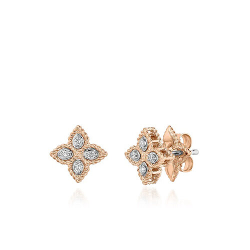 Roberto Coin  Princess Flower oorsieraden in rosé- en witgoud met diamant Leon Martens Juwelier