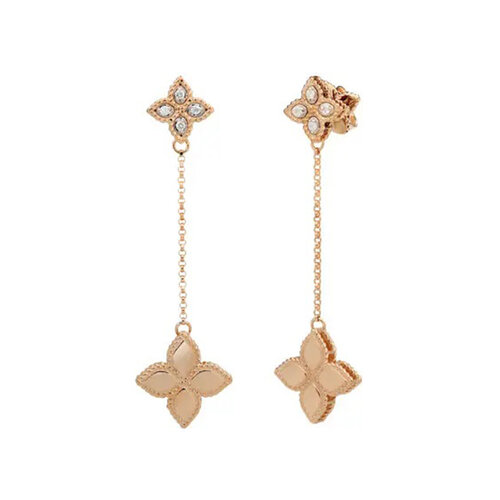 Roberto Coin  Princess Flower oorsieraden in rosé- en witgoud met diamant Leon Martens Juwelier