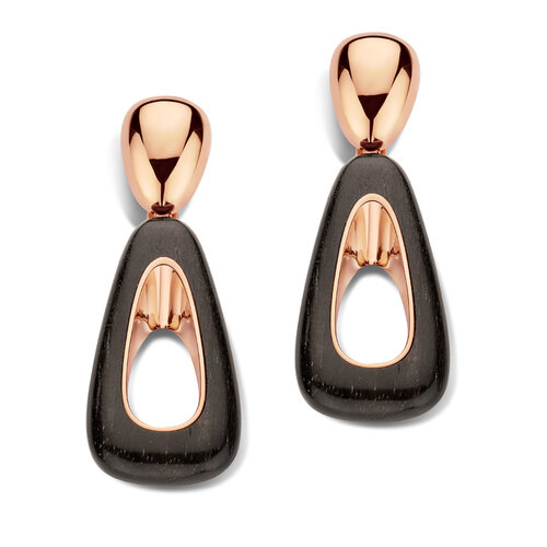 Leon Martens Mambo oorhangers in roségoud met ebbenhout Leon Martens Juwelier
