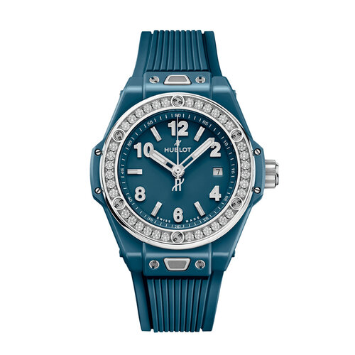 Hublot Big Bang One Click Petrol Blue in keramiek met staal en diamanten Leon Martens Juwelier
