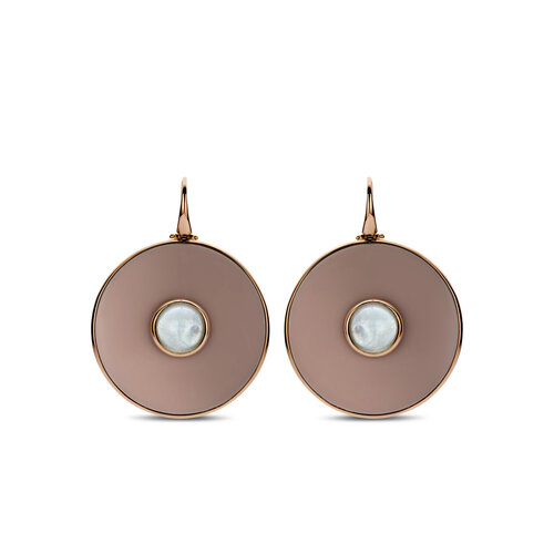 Leon Martens oorsieraden in roségoud met bakeliet en rozenkwarts Leon Martens Juwelier