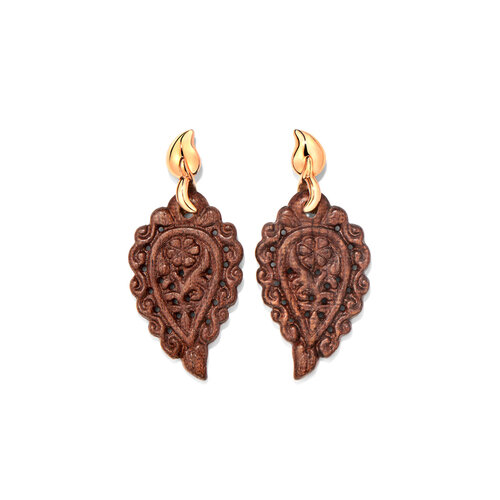 Tamara Comolli India Leaf oorsieraden in roségoud met slangenhout Leon Martens Juwelier