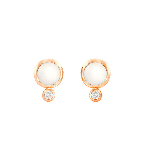 Tamara Comolli Bouton oorsieraden in roségoud met maansteen en diamanten Leon Martens Juwelier
