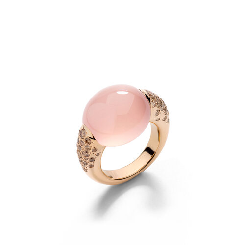 Pomellato Iconica ring in roségoud met rozenkwarts en bruine diamanten Leon Martens Juwelier