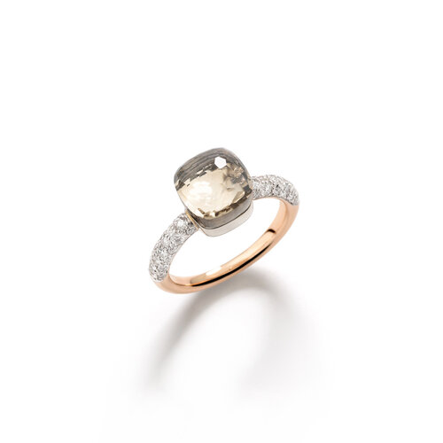 Pomellato Nudo Petit ring in rosé- en witgoud met witte topaas en diamanten Leon Martens Juwelier