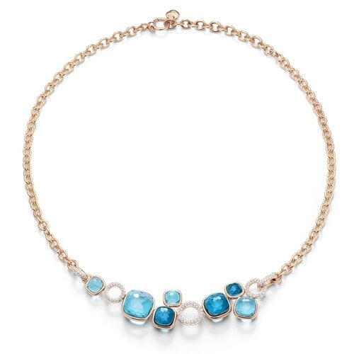 Pomellato Nudo collier in roségoud met blauwe topaas, London topaas en diamanten Leon Martens Juwelier