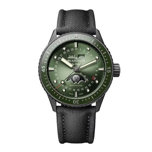 Blancpain Fifty Fathoms Bathyscaphe Quantième Complet Phases de Lune in keramiek Leon Martens Juwelier