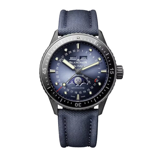 Blancpain Fifty Fathoms Bathyscaphe Quantième Complet Phases de Lune in keramiek Leon Martens Juwelier
