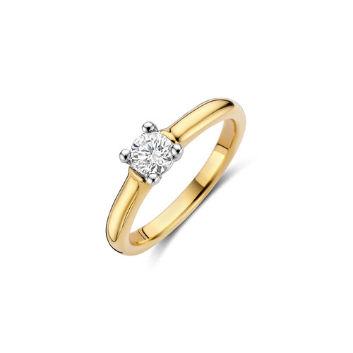 Leon Martens solitair ring in geel- en witgoud met diamant Leon Martens Juwelier