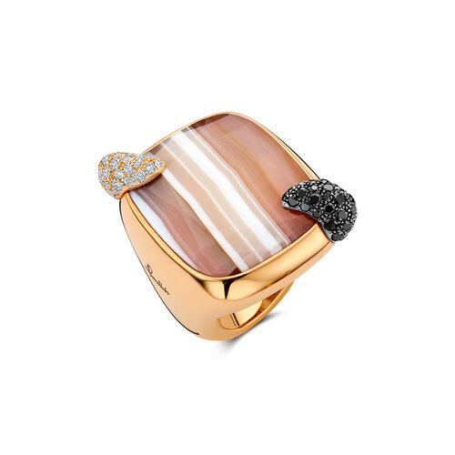 Pomellato Russian Rhapsody Ritratto ring in roségoud met agaat en bruine en zwarte diamanten Leon Martens Juwelier