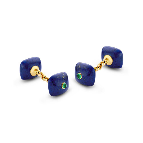 Leon Martens manchetknopen in geelgoud met lapis lazuli en smaragd Leon Martens Juwelier