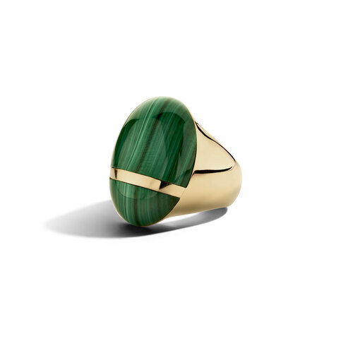 Scarabeo ring in geelgoud met malachiet Leon Martens Juwelier