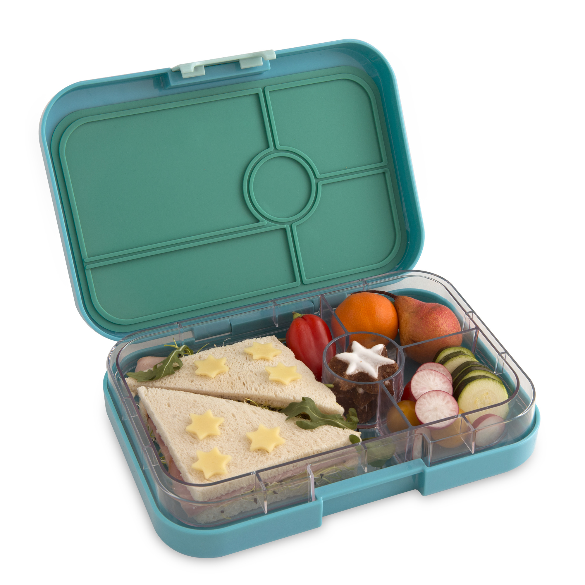 Yumbox Tapas XL - lekvrije Bento box lunchbox - 4 vakken - Capri Pink / Rainbow tray-4