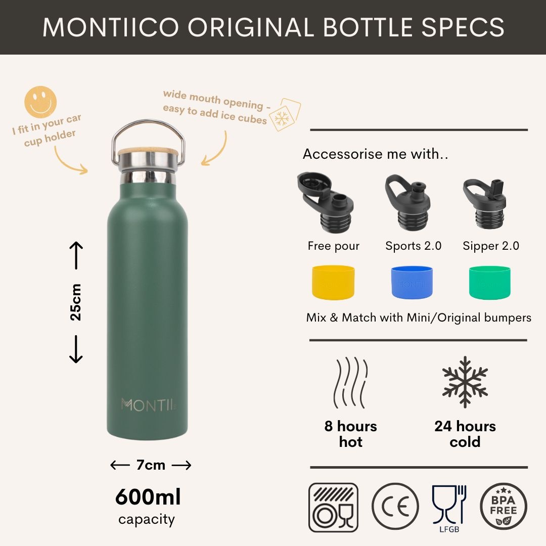 MontiiCo Original thermosfles - dubbelwandig RVS - 600ml - Sage groen-2