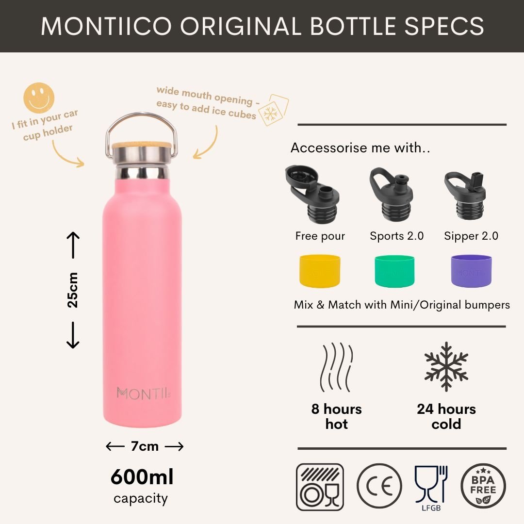 MontiiCo Original thermosfles - dubbelwandig RVS - 600ml - Strawberry roze-2