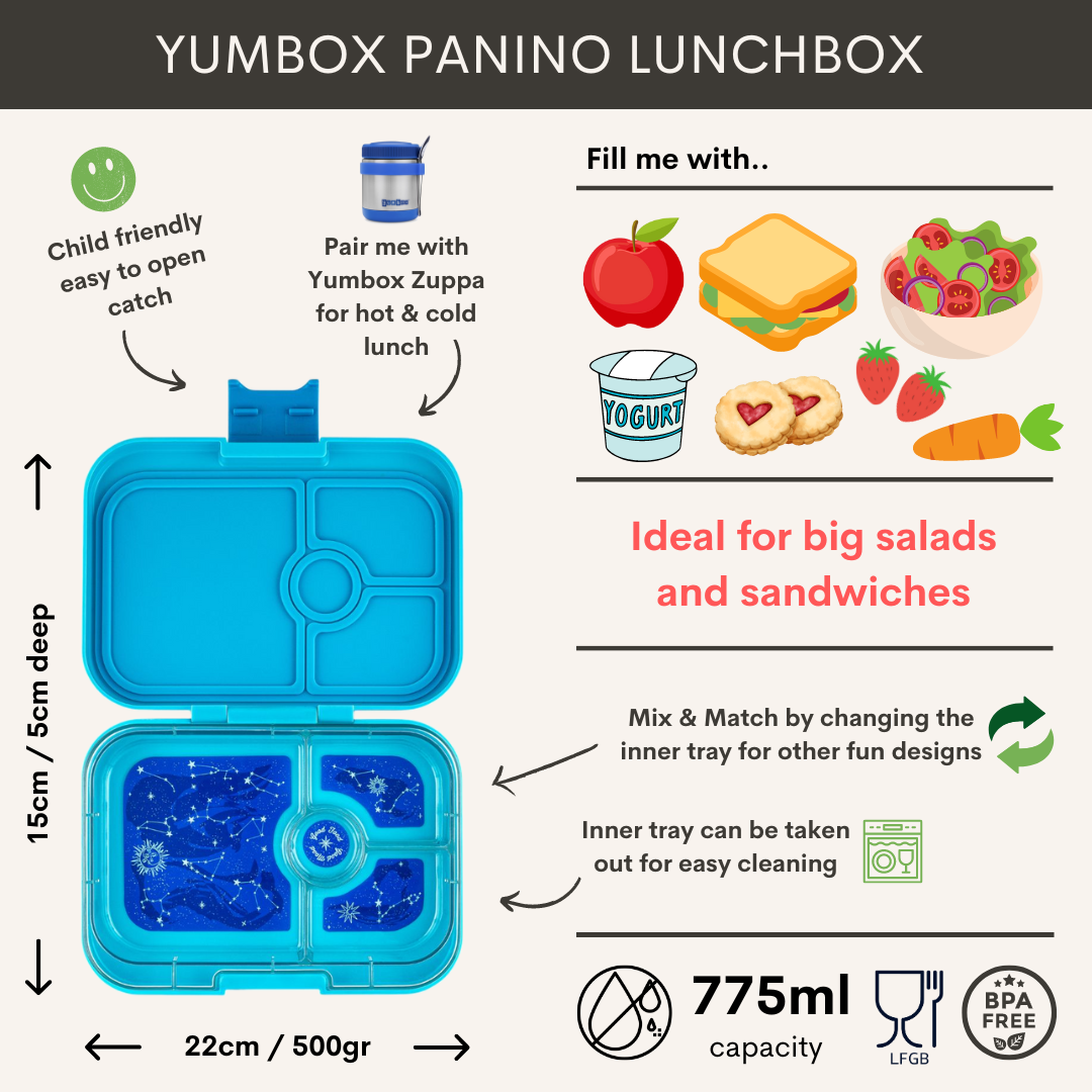 Bento box PANINO 4 luna aqua / stars, 750 ml, Yumbox 