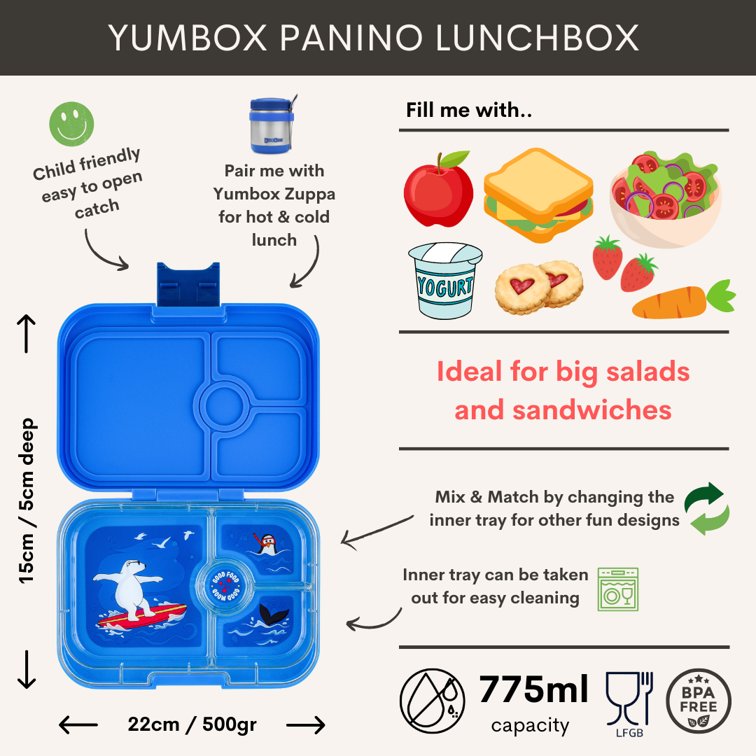 Bento box PANINO 4 surf blue / polar bear, 750 ml, Yumbox 