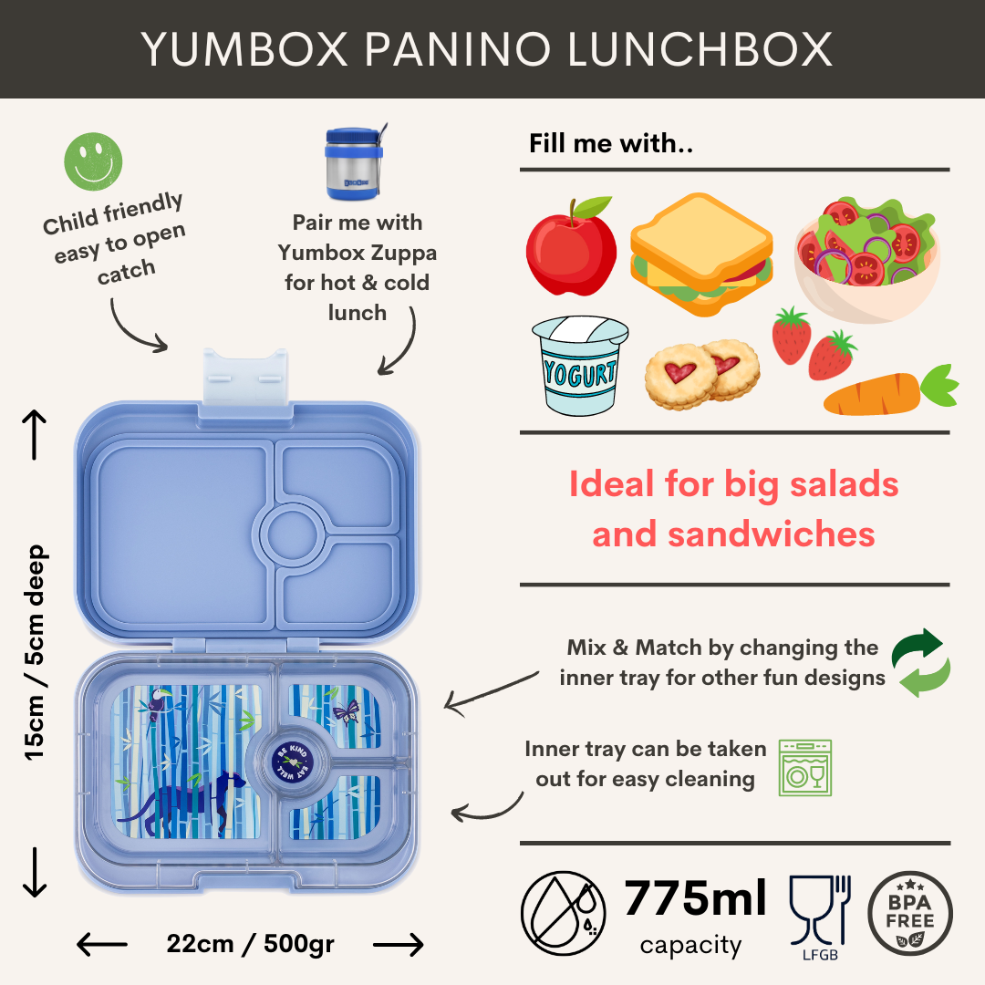 Yumbox Yumbox Panino - Leakproof Sandwich friendly Bento box - 4-sections -  Hazy Blue / Panther tray