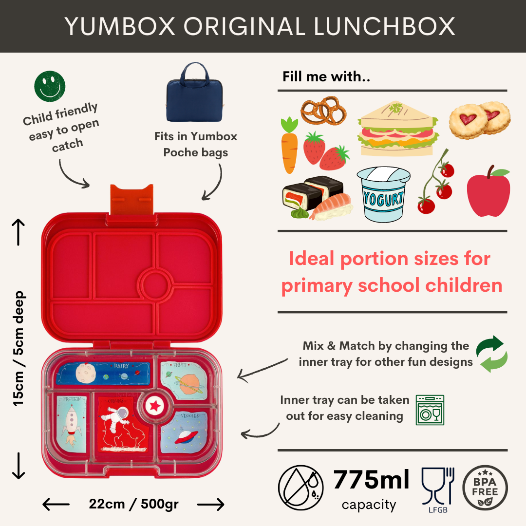 Yumbox Original - lekvrije Bento box lunchbox - 6 vakken - Roar Red / Rocket tray-2