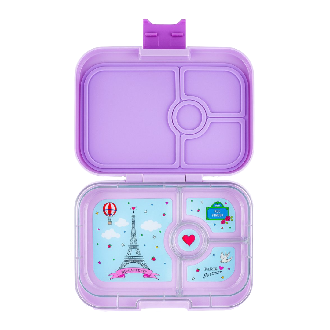 Yumbox Panino - Leakproof Sandwich friendly Bento box - 4-sections - Lulu Purple /  Paris je t'aime tray-1