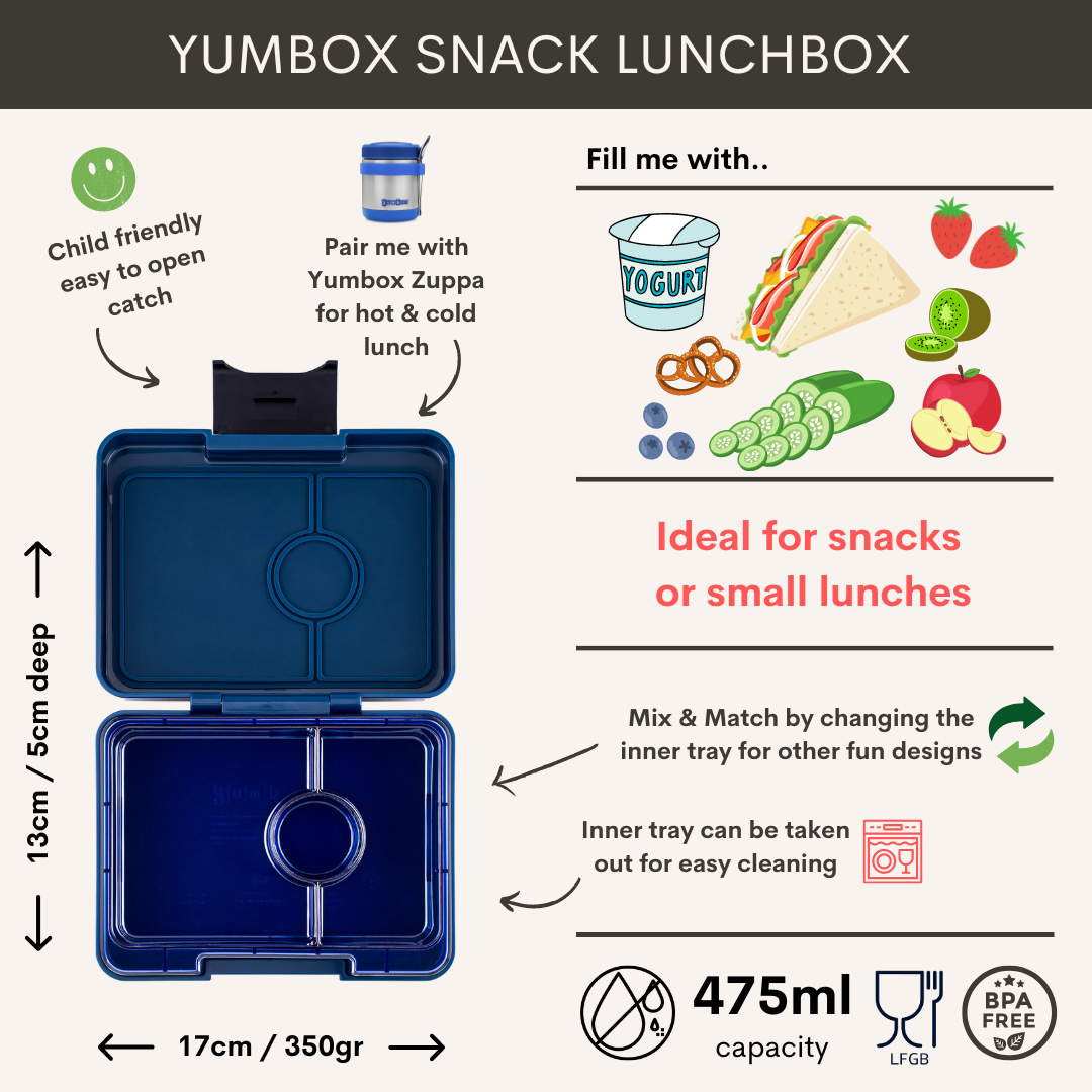 Snack Size Bento Lunch Box Monte Carlo Blue (Clear Navy Tray) – Yumbox