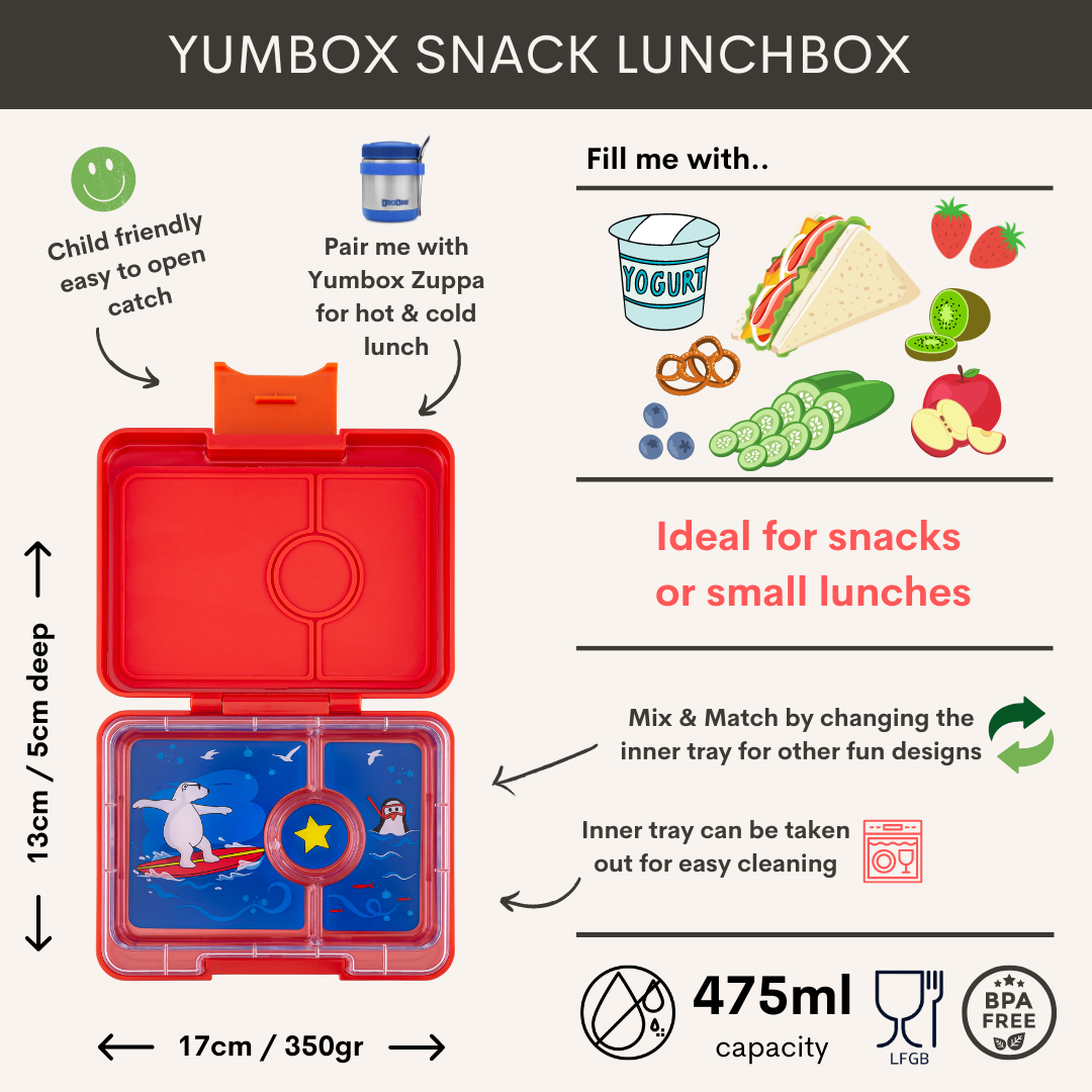 Yumbox Snack 3 Compartment Bento Box Roar Red with Polar Bear 1 Pack