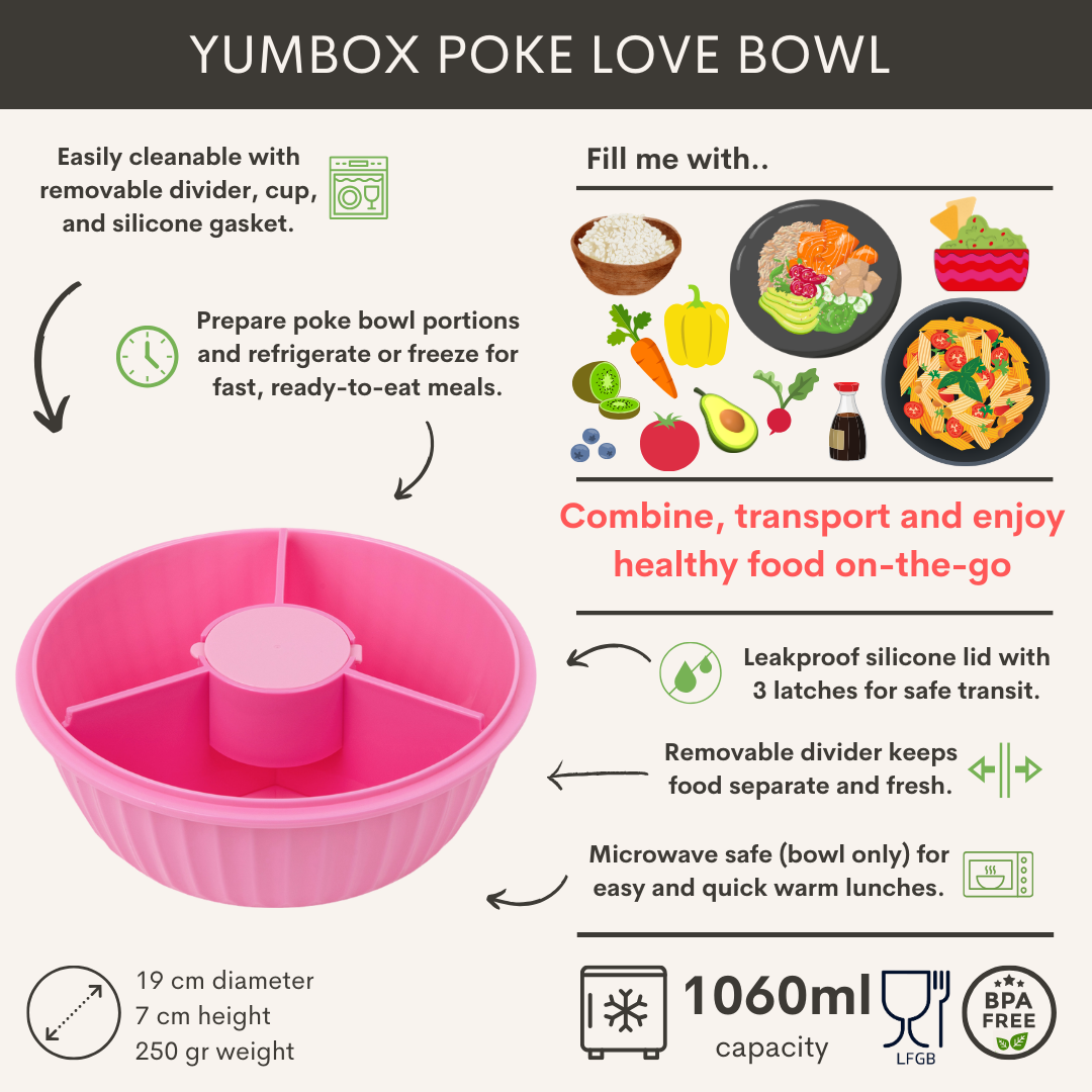 Poke Love Bowl - 3 sections - removable divider - separate dip cup - Guava Pink-3
