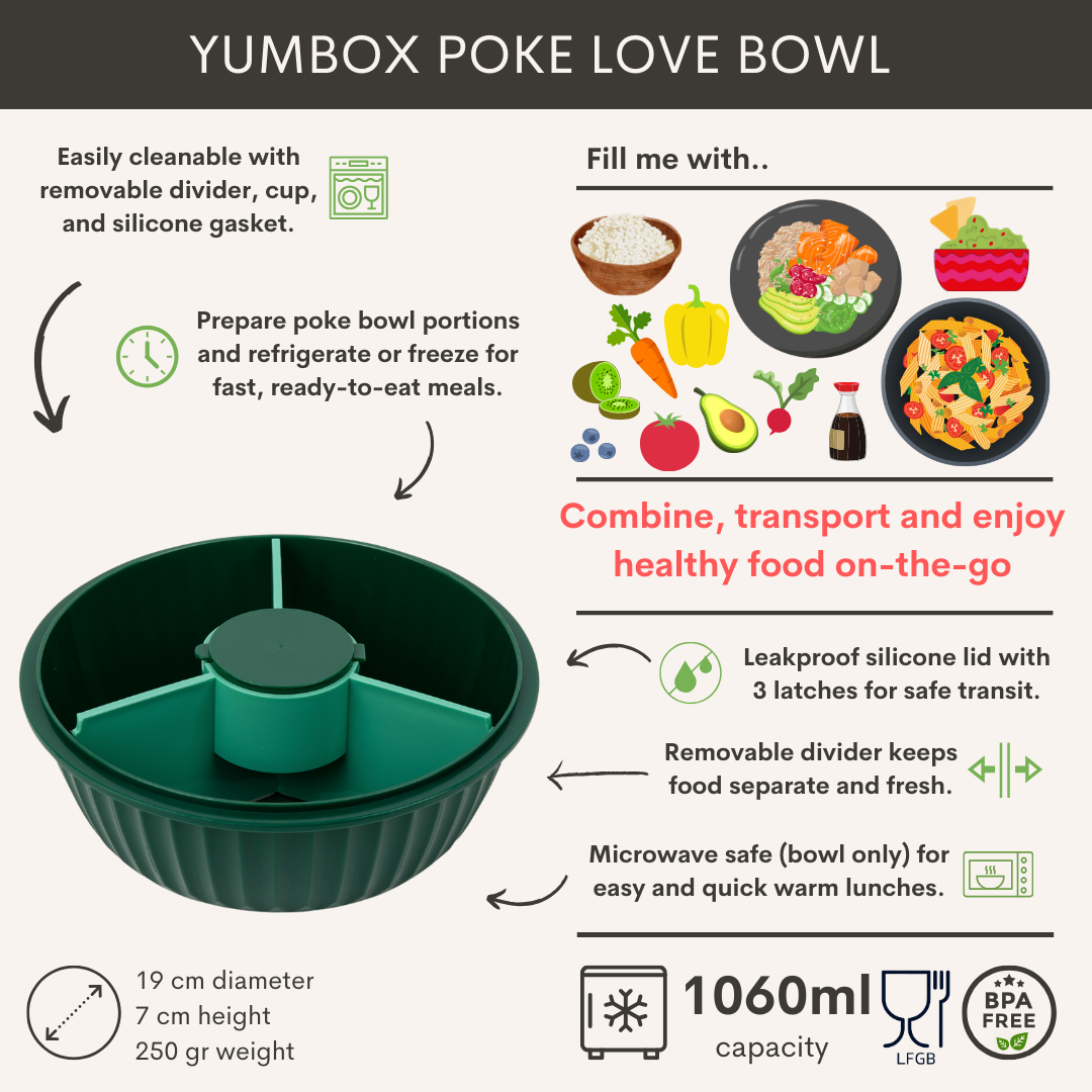 Poke Love Bowl - 3 sections - removable divider - separate dip cup - Kale Green-3