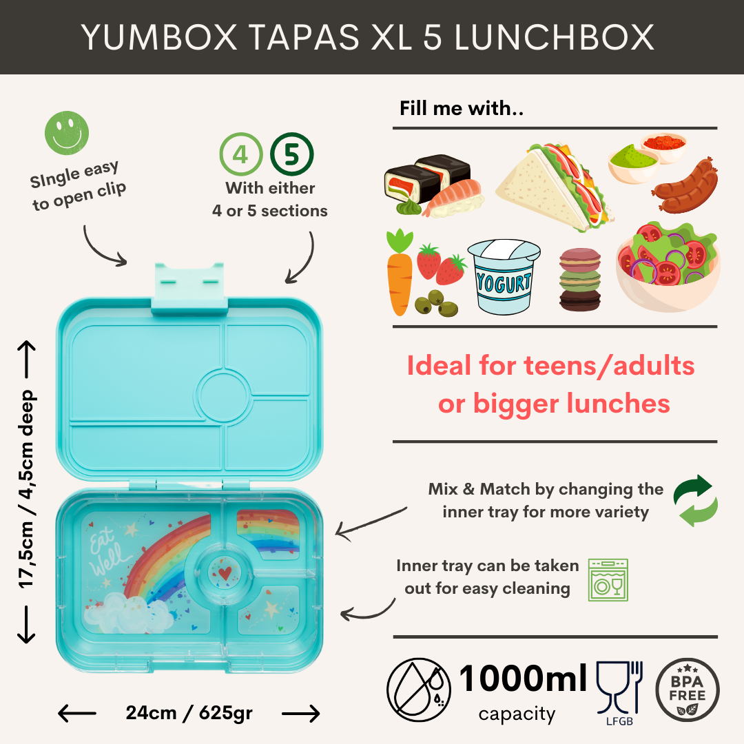 Yumbox Tapas XL - lekvrije Bento box lunchbox - 4 vakken - Antibes Blue / Rainbow tray-2