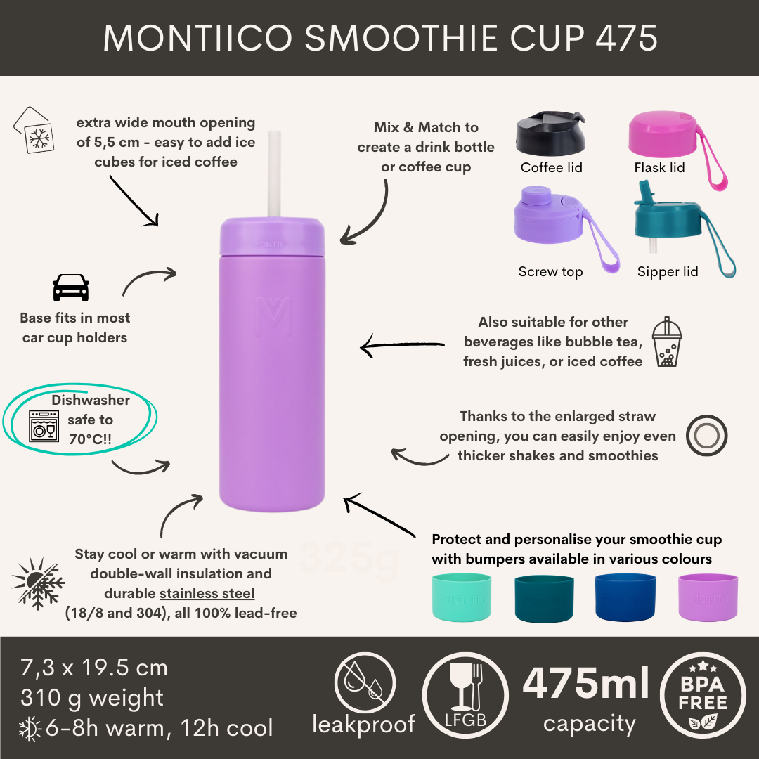 MontiiCo thermo Smoothie beker - 475 ml - Fusion range - RVS - Dusk-3