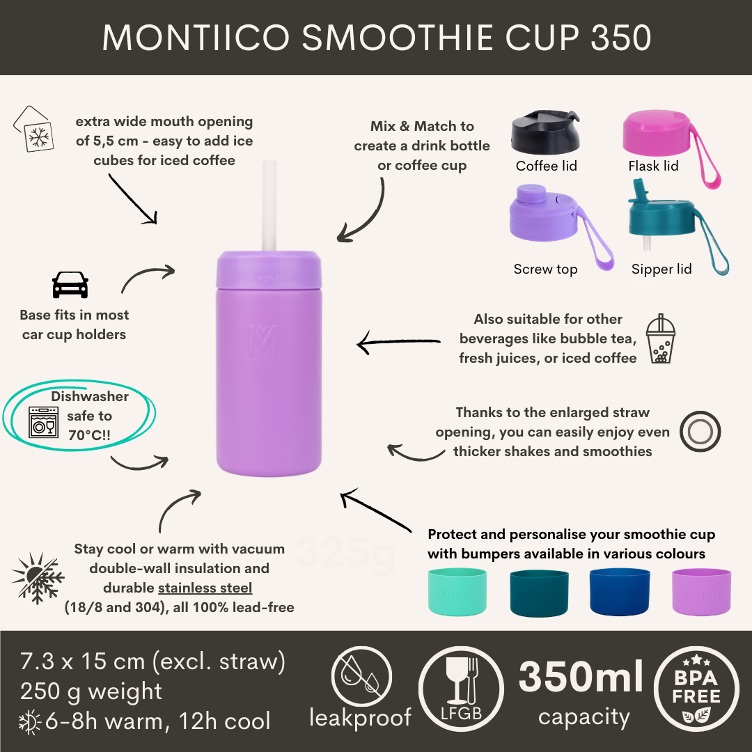 MontiiCo thermo Smoothie beker - 350 ml - Fusion range - RVS - Dusk-3