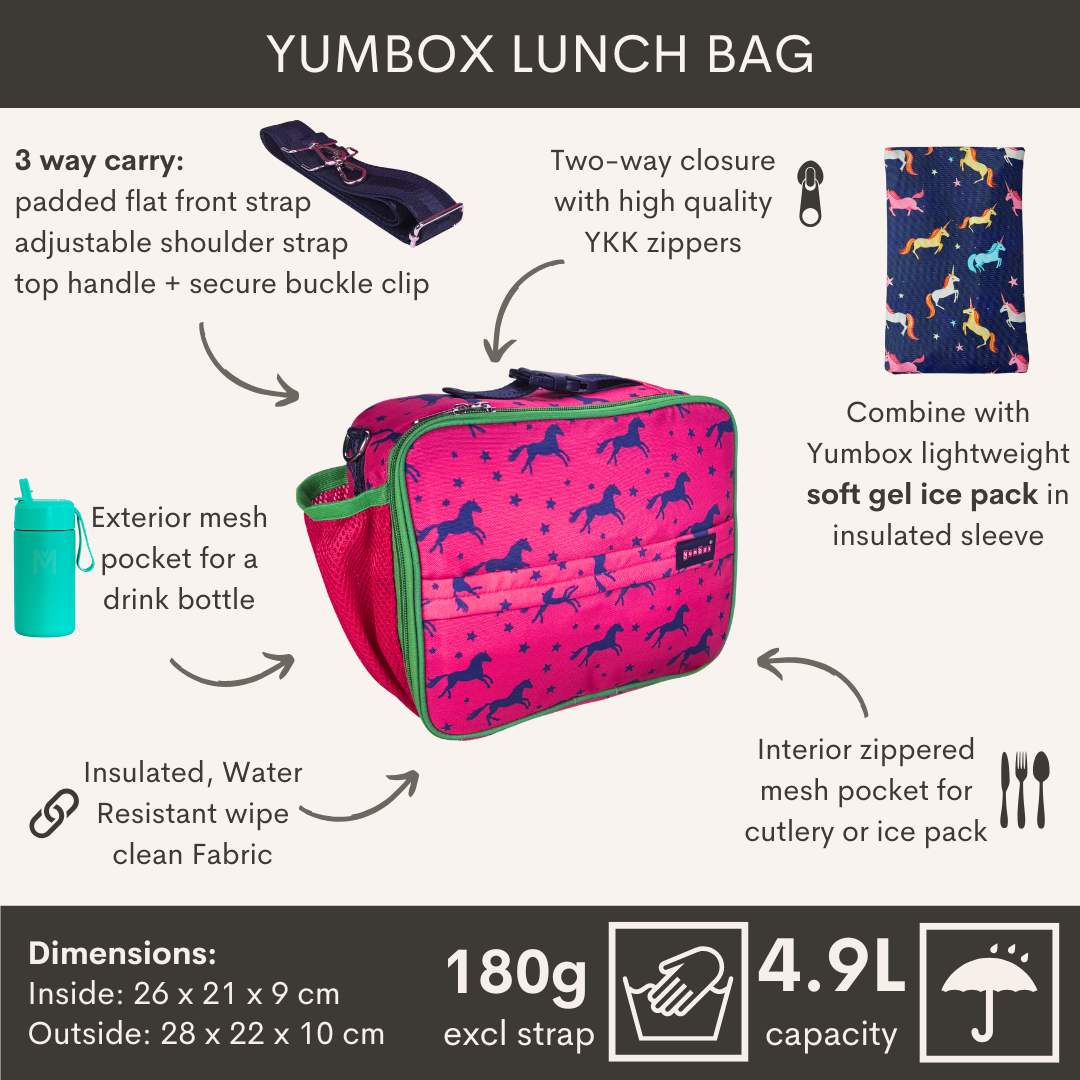 Yumbox Lunch Bag – water-resistant – handy pockets – lightweight - Horses-3