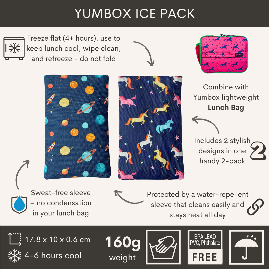 Yumbox Gel Ice Pack Duo - 4–6 hours cold – reusable – 2 designs - Space & Unicorns-2