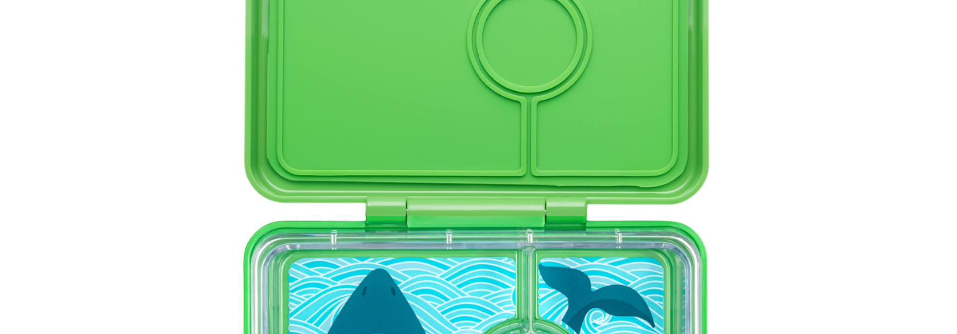 Yumbox Snack size Bento box - 3-sections - Jurassic Green / Shark tray