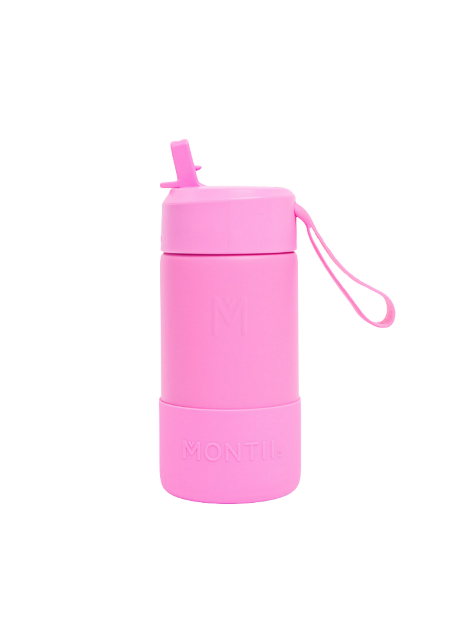 MontiiCo thermo drink bottle Sipper – 350 ml – stainless steel – with carry strap, stainless steel straw and bumper – Fusion range - Floss pink-1
