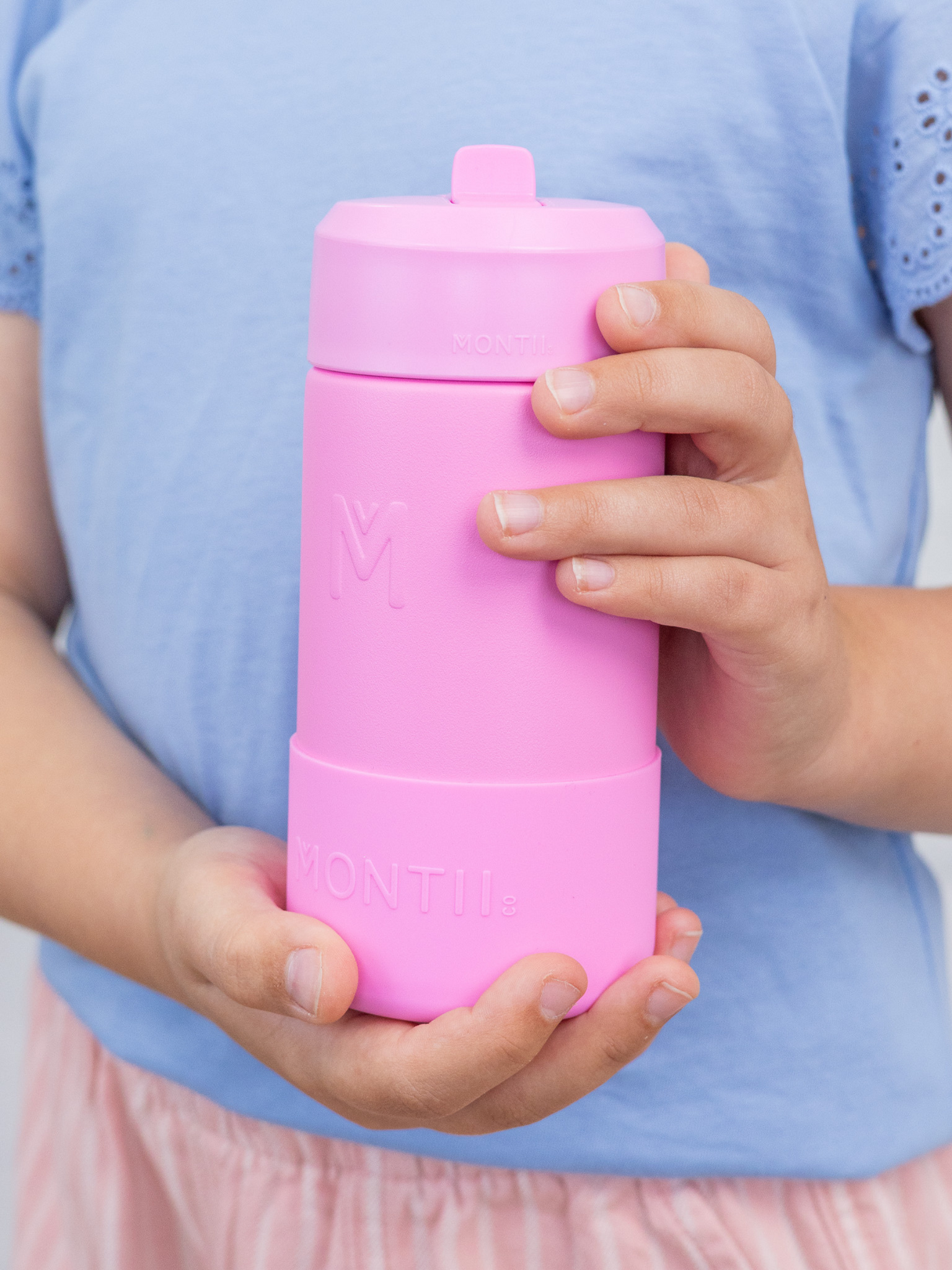 MontiiCo thermo drink bottle Sipper – 350 ml – stainless steel – with carry strap, stainless steel straw and bumper – Fusion range - Floss pink-2