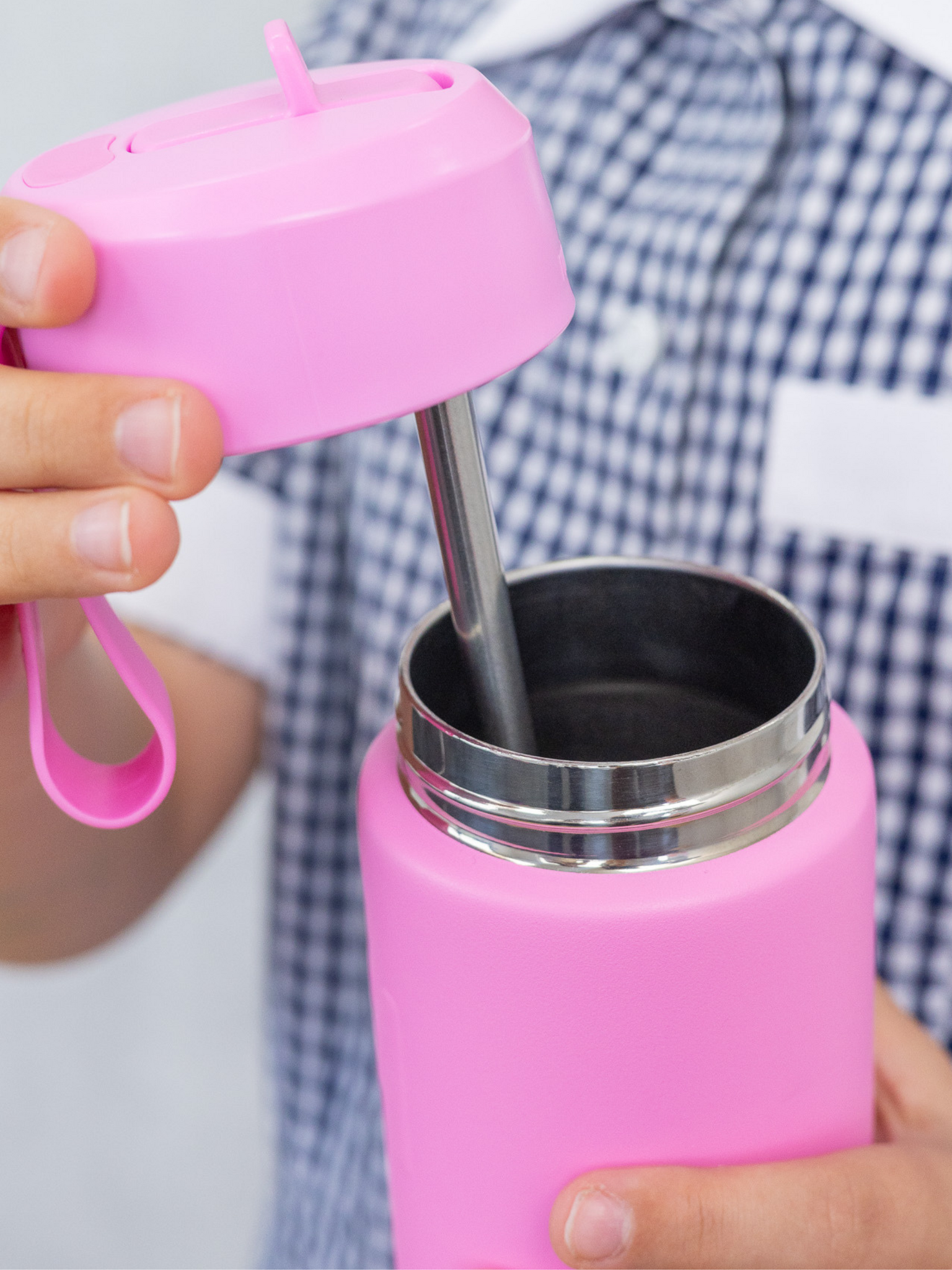 MontiiCo thermo drink bottle Sipper – 350 ml – stainless steel – with carry strap, stainless steel straw and bumper – Fusion range - Floss pink-4