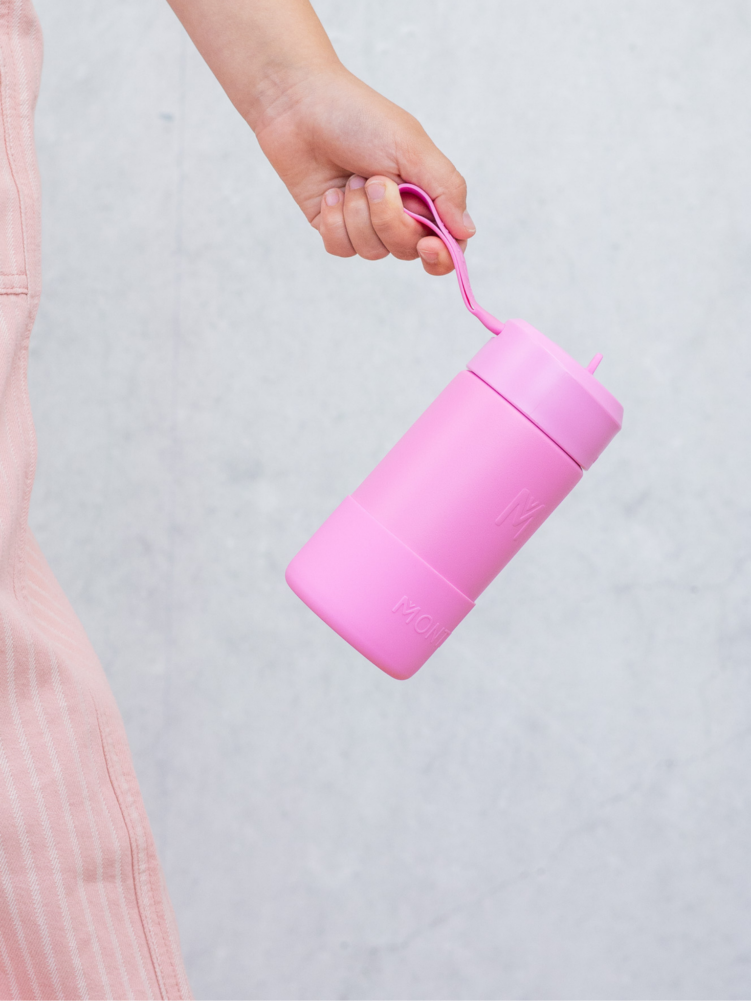 MontiiCo thermo drink bottle Sipper – 350 ml – stainless steel – with carry strap, stainless steel straw and bumper – Fusion range - Floss pink-5