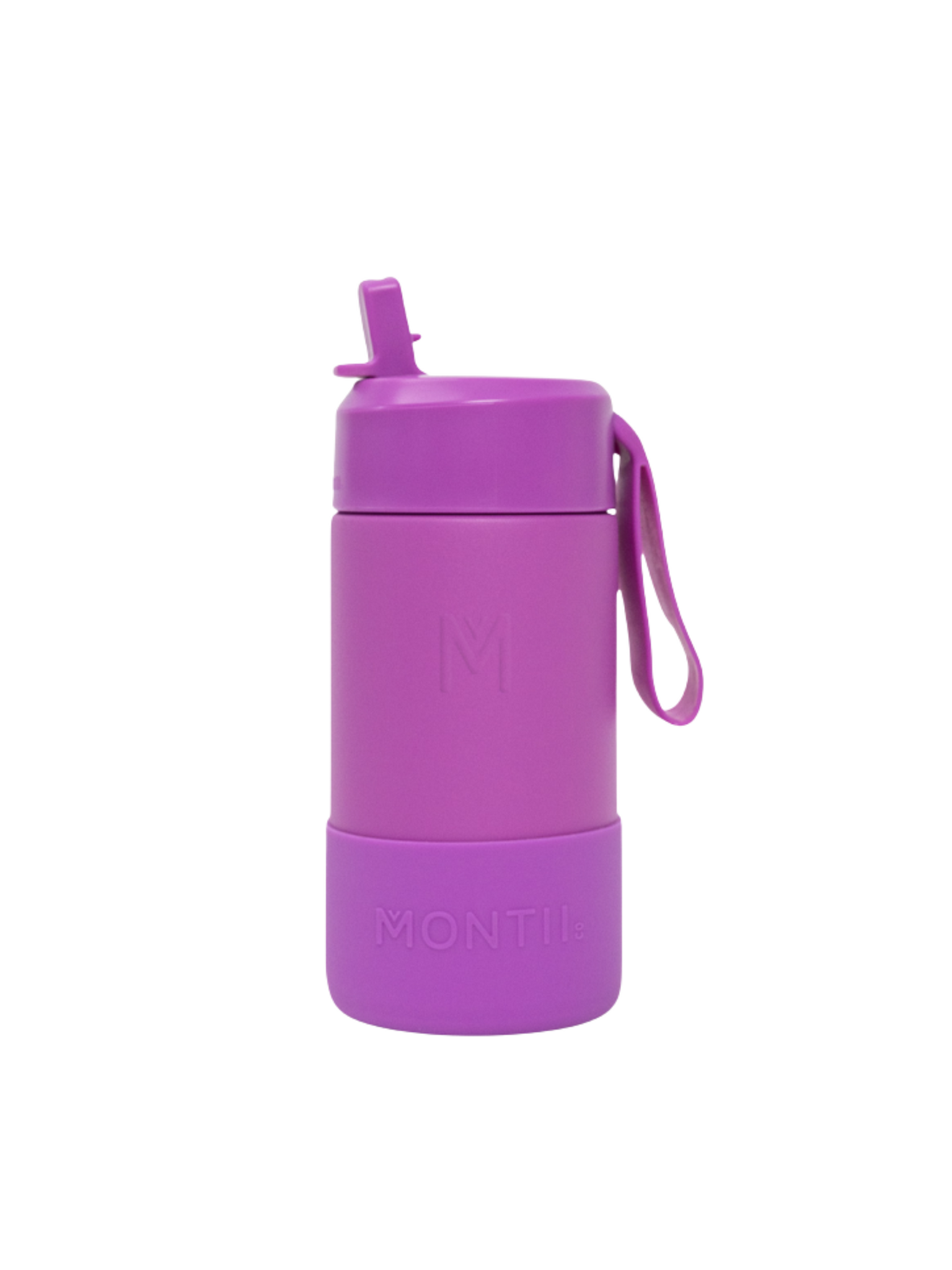 MontiiCo thermo drink bottle Sipper – 350 ml – stainless steel – with carry strap, stainless steel straw and bumper – Fusion range - Fuchsia-1