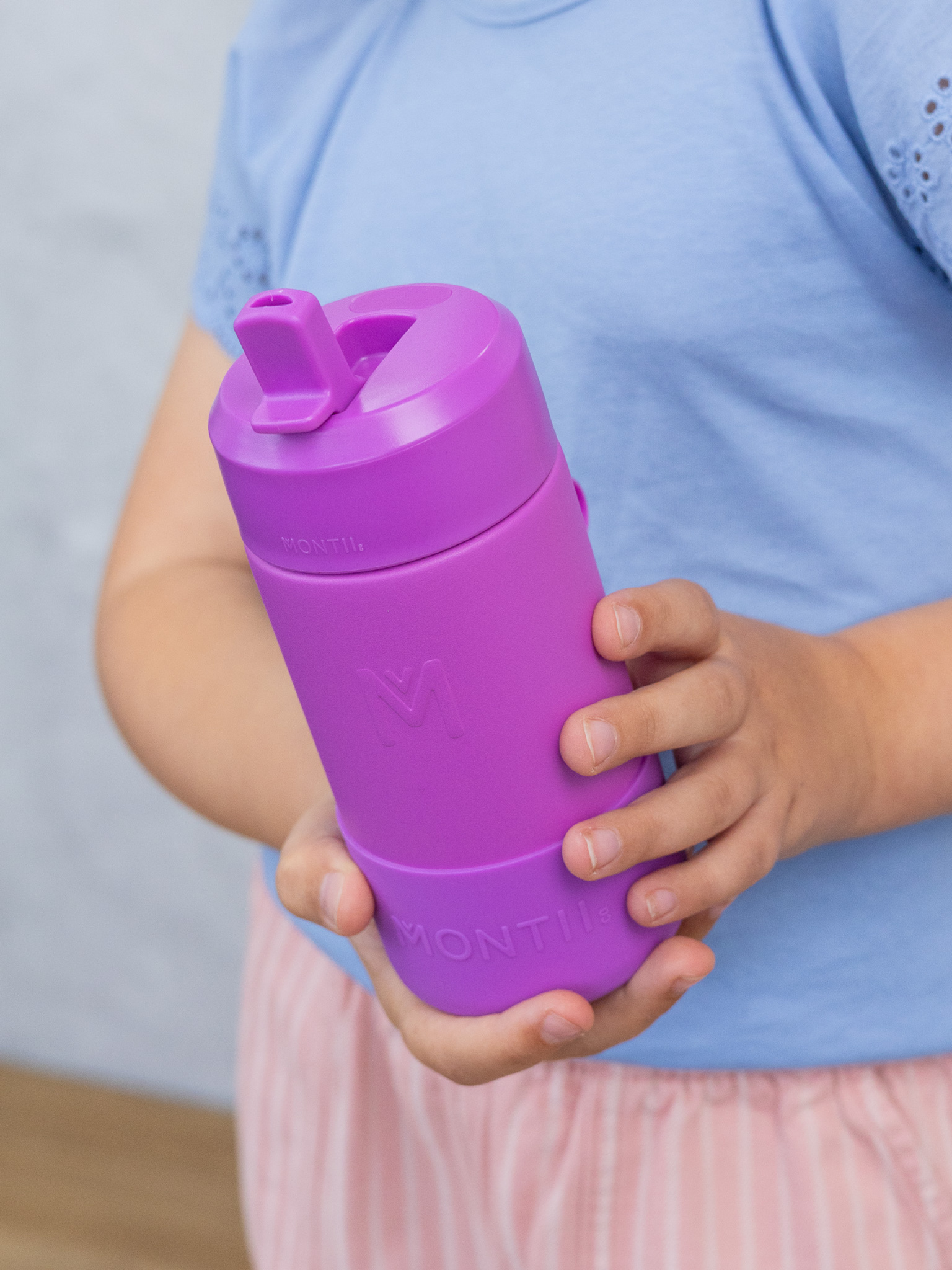 MontiiCo thermo drink bottle Sipper – 350 ml – stainless steel – with carry strap, stainless steel straw and bumper – Fusion range - Fuchsia-2