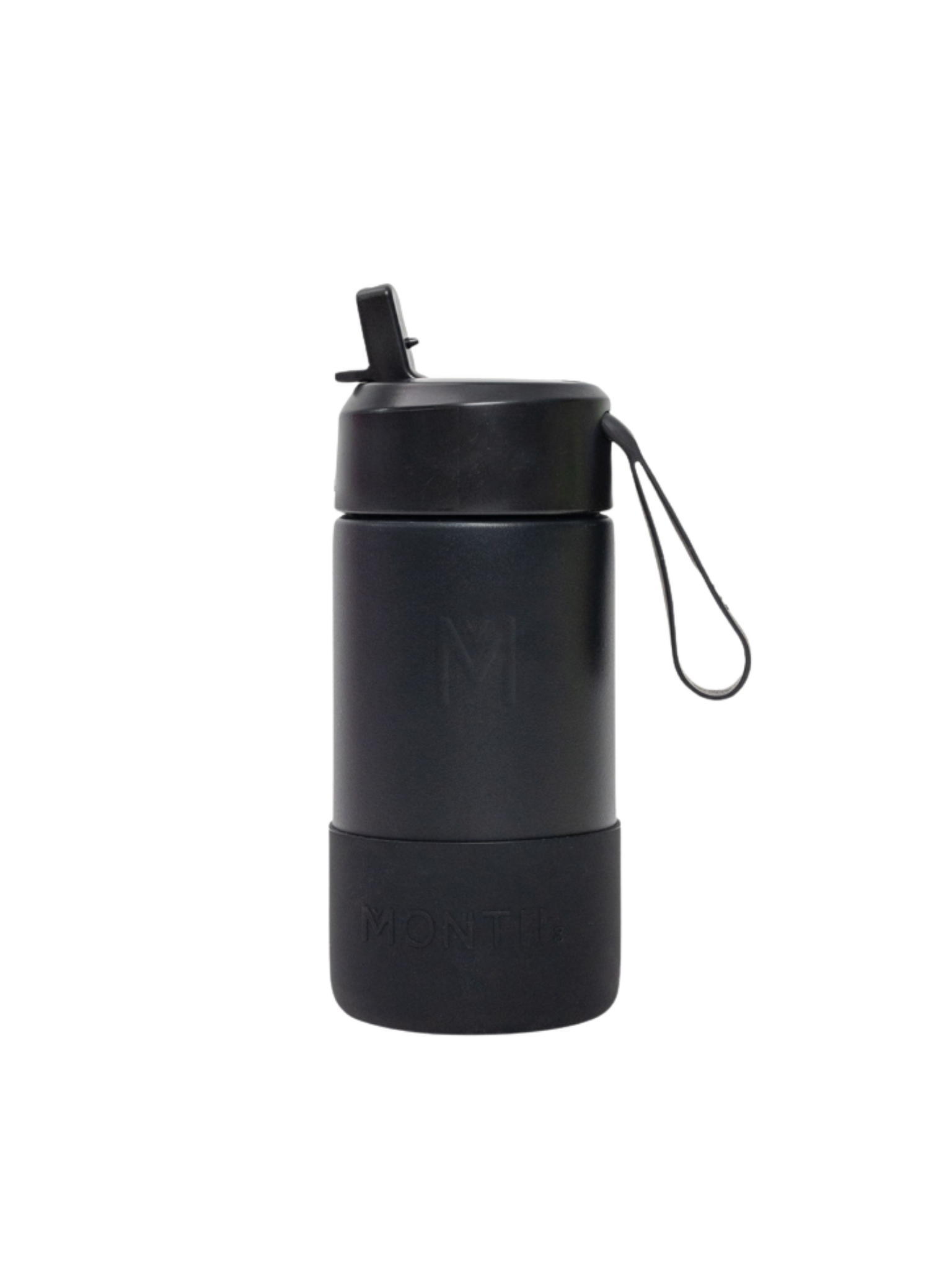MontiiCo thermo drink bottle Sipper – 350 ml – stainless steel – with carry strap, stainless steel straw and bumper – Fusion range - Midnight black-1