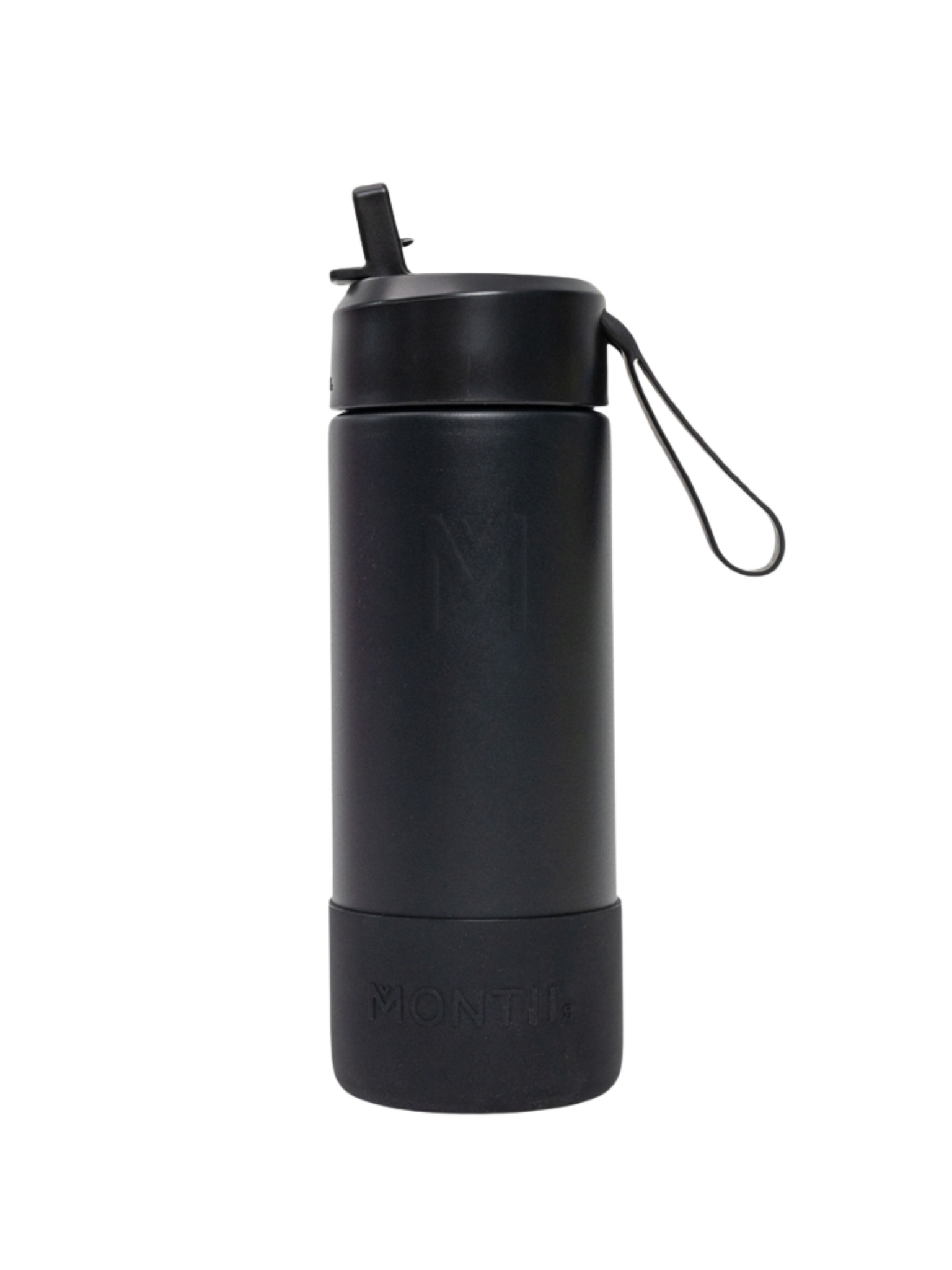 MontiiCo thermo drink bottle Sipper 475 ml – stainless steel – with carry strap, stainless steel straw and bumper – Fusion range - Midnight black-1