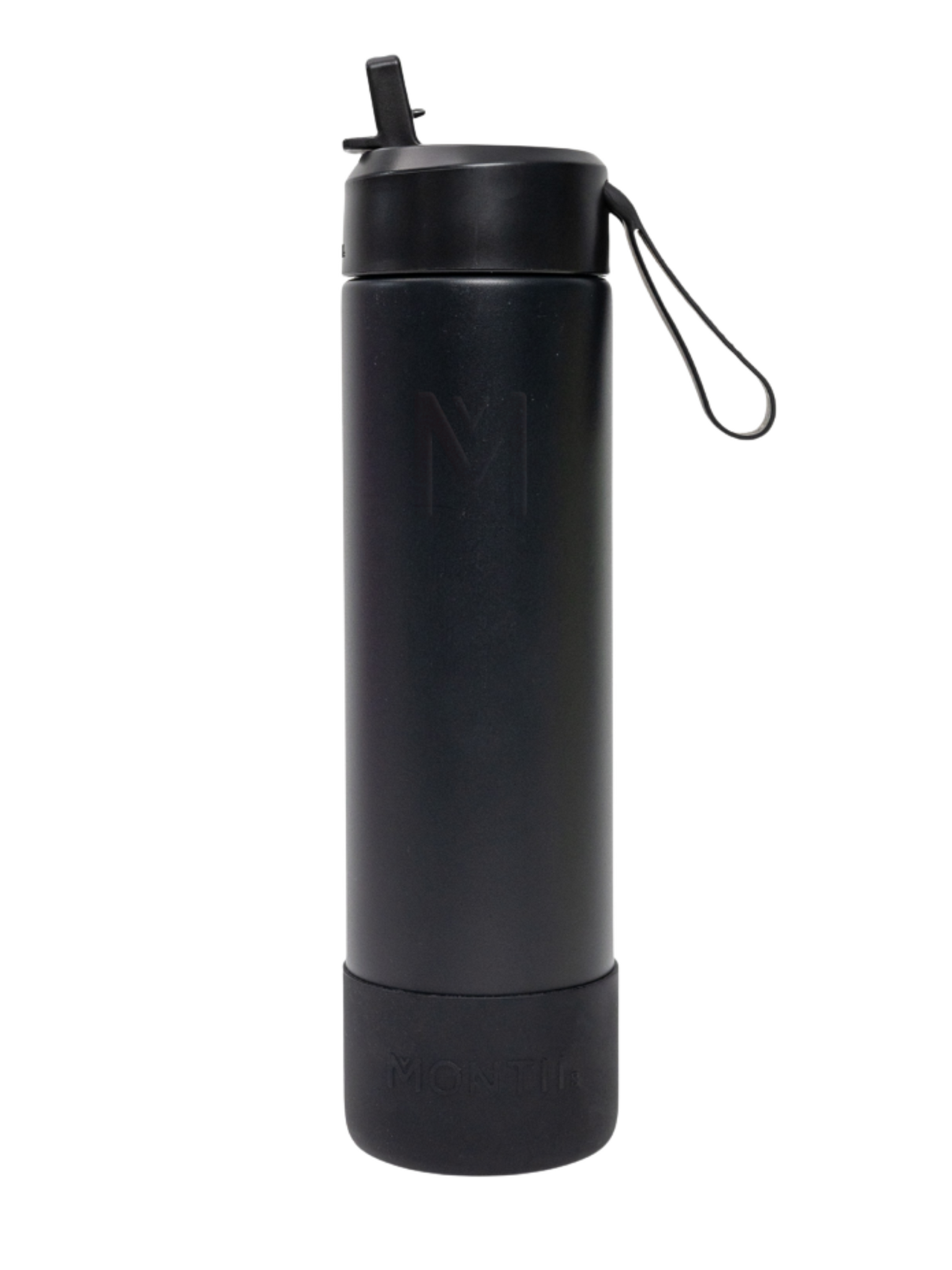MontiiCo thermo drink bottle Sipper 700 ml – stainless steel – with carry strap, stainless steel straw and bumper – Fusion range - Midnight black-1