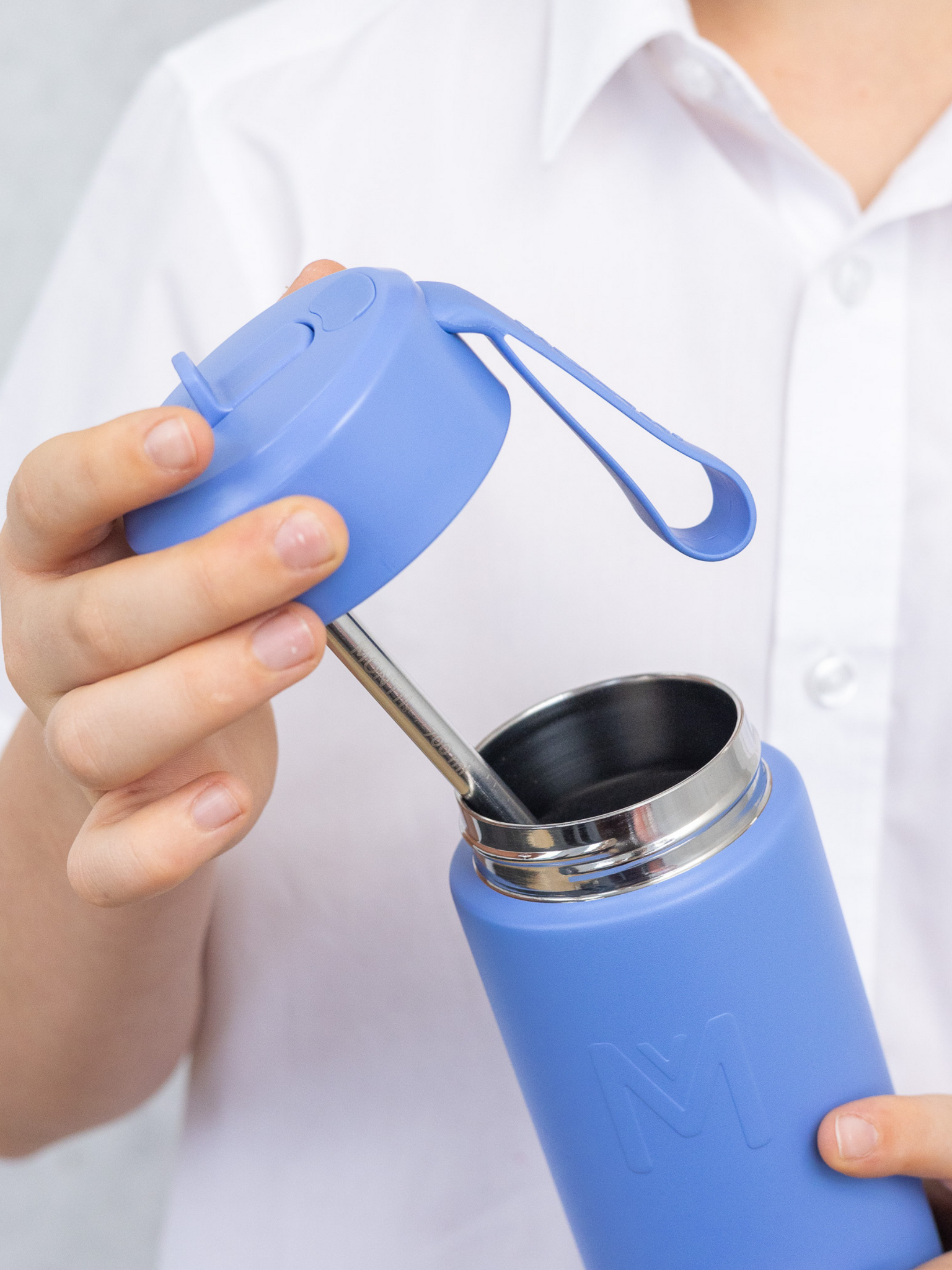 MontiiCo thermo drink bottle Sipper 700 ml – stainless steel – with carry strap, stainless steel straw and bumper – Fusion range - Splash blue-4